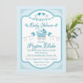 Mooie Blue Buggy Baby shower Uitnodigen Kaart (Staand voorkant)