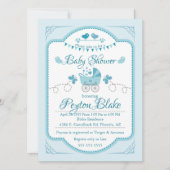 Mooie Blue Buggy Baby shower Uitnodigen Kaart (Voorkant)