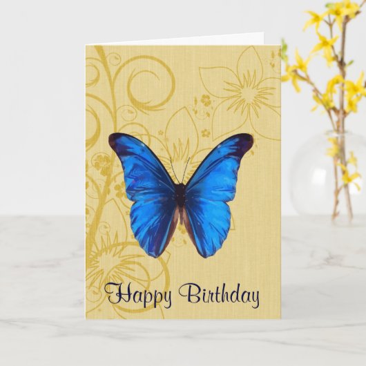 Mooie Blue Butterfly Verjaardag  kunst Kaart (Gele Bloem)