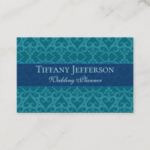 Mooie Blue Damask Wedding Planner Visitekaartje