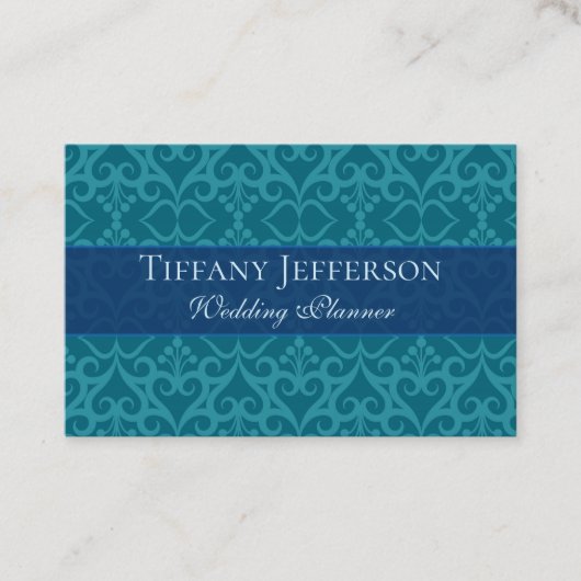 Mooie Blue Damask Wedding Planner Visitekaartje (Voorkant)