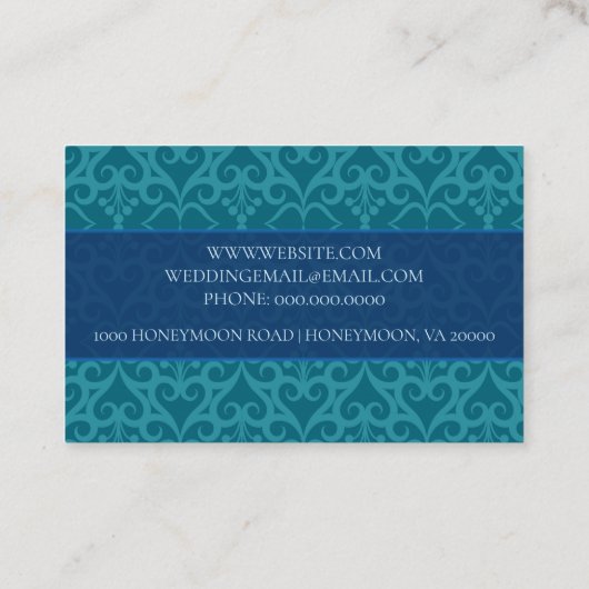 Mooie Blue Damask Wedding Planner Visitekaartje (Achterkant)
