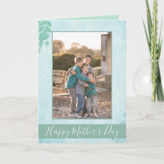 Mooie Blue Floral Happy Moederdag Foto Kaart (Voorkant)