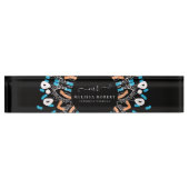 Mooie Blue Floral Mandala Marble Monogrammed Naambordje (Voorkant)