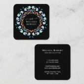 Mooie Blue Floral Mandala Marble Monogrammed Vierkante Visitekaartje (Voorkant / Achterkant)