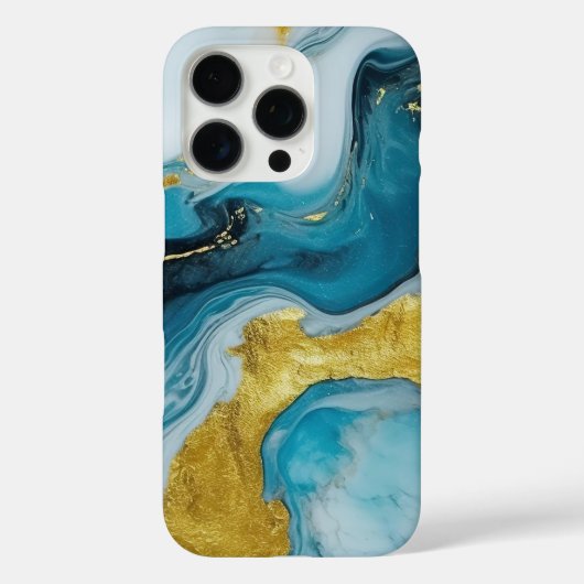 Mooie Blue Gold Swirl iPhone 16 Pro Hoesje (Achterkant)