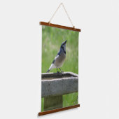 Mooie Blue Jay Drink hangende treinen Hangend Wandkleed (Gebogen)