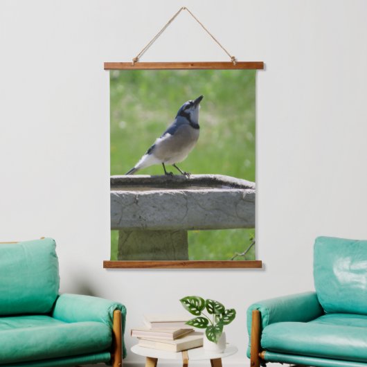 Mooie Blue Jay Drink hangende treinen Hangend Wandkleed (Woonkamer)