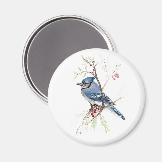 Mooie Blue Jay Waterverf Magneet (Voorkant / Achterkant)