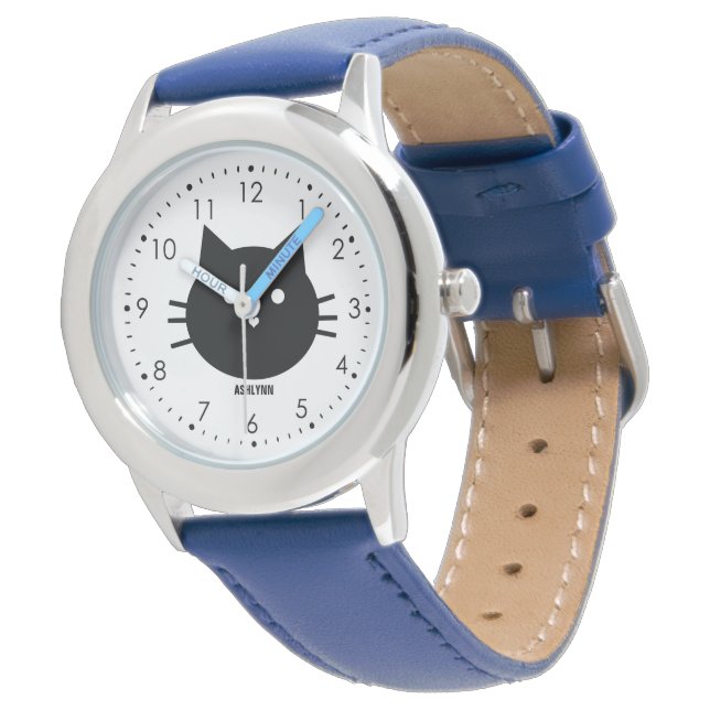 Mooie Blue Kitty Cat Kind Horloge (Gekanteld)
