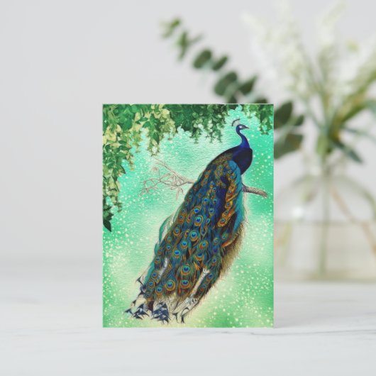 Mooie Blue Peacock Natuur Bird Tail  Briefkaart (Staand voorkant)