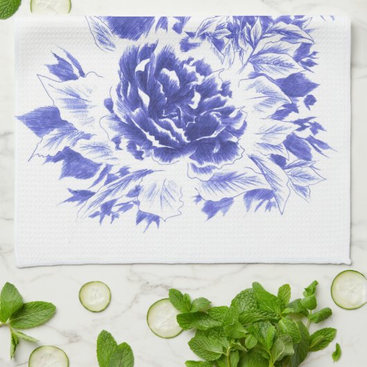 Mooie Blue Peony Kitchen Towel Theedoek (Gevouwen)