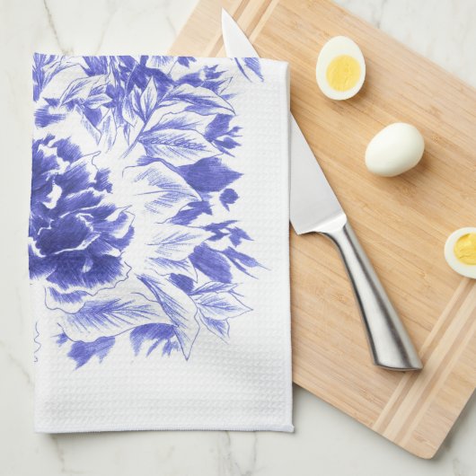 Mooie Blue Peony Kitchen Towel Theedoek (Quarter Fold)