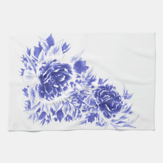 Mooie Blue Peony Kitchen Towel Theedoek (Horizontaal)