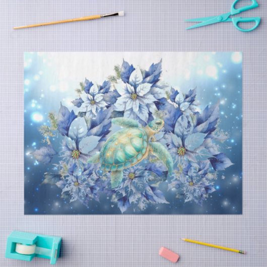 Mooie Blue Poinsettias & Zee Schildpad Decoupage Tissuepapier (Craft)