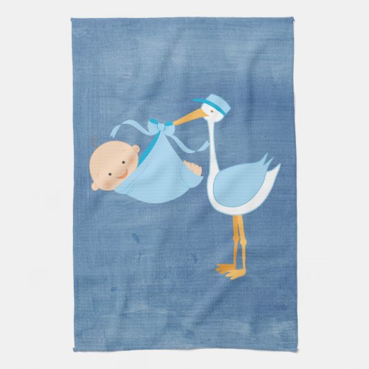 Mooie Blue Stork Baby shower Party Decor Theedoek (Verticaal)