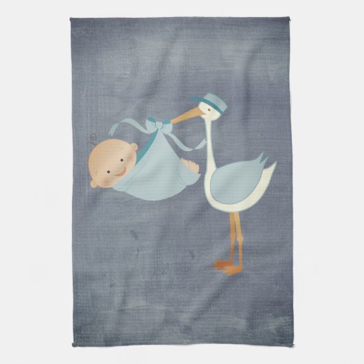 Mooie Blue Stork Baby shower Party Decor Theedoek (Verticaal)