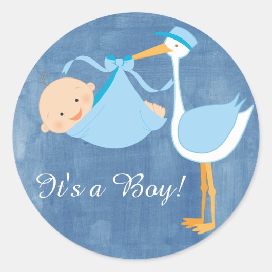 Mooie Blue Stork Baby shower Party Sticker (Voorkant)