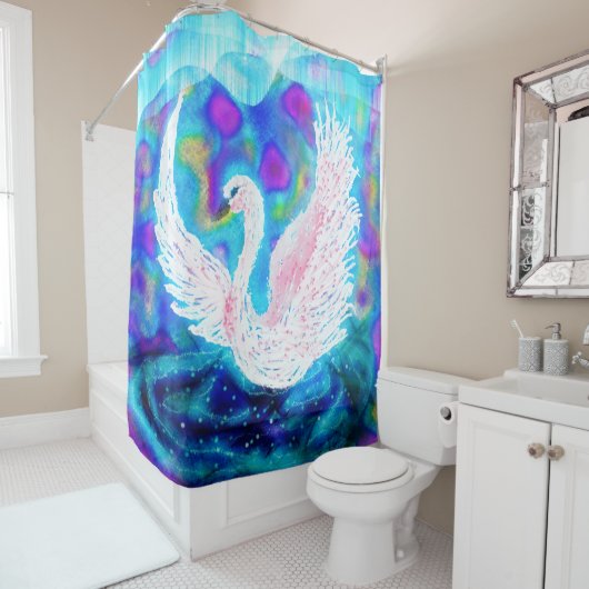 Mooie Blue White Swan Fantasy Douchegordijn (In situ)