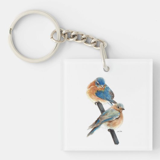 Mooie Bluebird Paar Waterverf Kunst Sleutelhanger (voorkant)