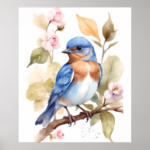 Mooie Bluebird Waterverf schilderij Poster