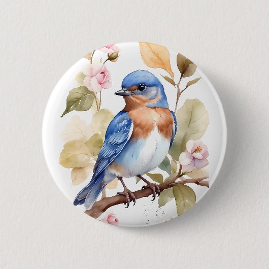 Mooie Bluebird Waterverf schilderij Ronde Button 5,7 Cm (Voorkant)