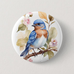 Mooie Bluebird Waterverf schilderij Ronde Button 5,7 Cm