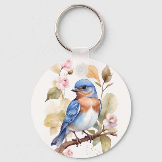 Mooie Bluebird Waterverf schilderij Sleutelhanger (Voorkant)