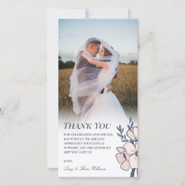 Mooie Blush & Blauwe Bloemen Trouw Dank Je Bedankkaart