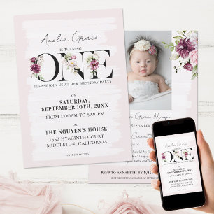 Mooie Blush Bloem ONE Kleine Meisje Eerste Verjaar Kaart
