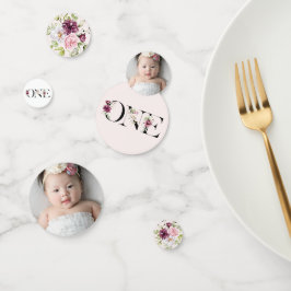 Mooie Blush Bloem ONE Meisje Eerste Verjaardag Confetti