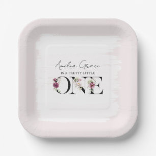 Mooie Blush Bloem ONE Meisje Eerste Verjaardag Papieren Bordje