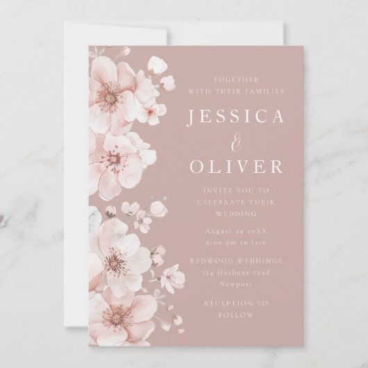 Mooie blush bloemblaadjes prachtige bruiloft kaart (Voorkant)