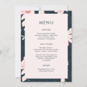 Mooie Blush Bloemen Blauw Bruiloft Menu (Voorkant)