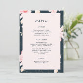 Mooie Blush Bloemen Blauw Bruiloft Menu (Staand voorkant)