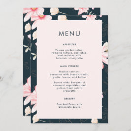 Mooie Blush Bloemen Blauw Bruiloft Menu