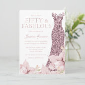 Mooie Blush Bloemen & Jurk 50ste Verjaardagsfeestj Kaart (Staand voorkant)