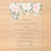 Mooie blush bloemen lente bruiloft acryl uitnodigingen (Voorkant)