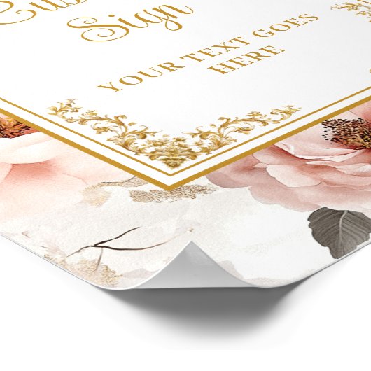 Mooie blush bloemen met gouden accenten op maat poster (Hoek)