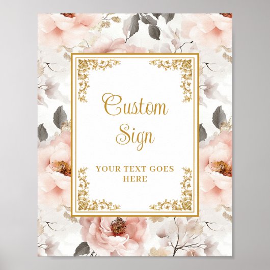 Mooie blush bloemen met gouden accenten op maat poster (Voorkant)