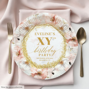 Mooie Blush Bloemen Verjaardagsfeest Papier Borden Papieren Bordje