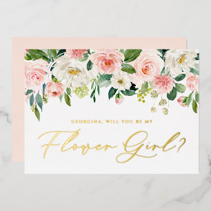 Mooie Blush Bloemen Wil Je Mijn Bloemenmeisje Zijn Folie Uitnodiging