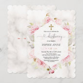 Mooie Blush Bloemenmeisje Doop Calligrafie Kaart (Voorkant / Achterkant)