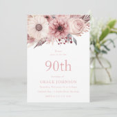 Mooie Blush Boho Bloemen 90ste Verjaardagsfeestje Kaart (Staand voorkant)