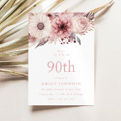 Mooie Blush Boho Bloemen 90ste Verjaardagsfeestje Kaart