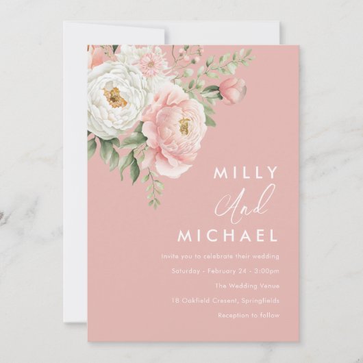Mooie Blush Botanische Bloemen Bruiloft Kaart (Voorkant)