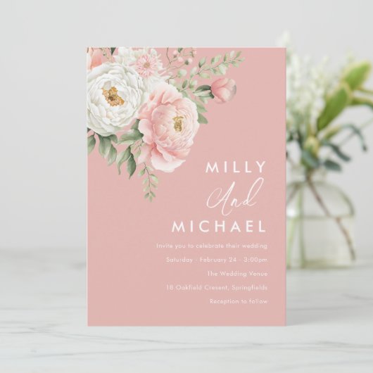 Mooie Blush Botanische Bloemen Bruiloft Kaart (Staand voorkant)