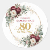 Mooie Blush Bourgogne 80e Verjaardag Stickers (Voorkant)