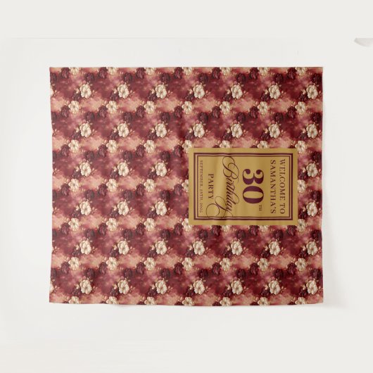 Mooie Blush Bourgogne Goud 30ste Verjaardag Banner Wandkleed (Voorkant (horizontaal))