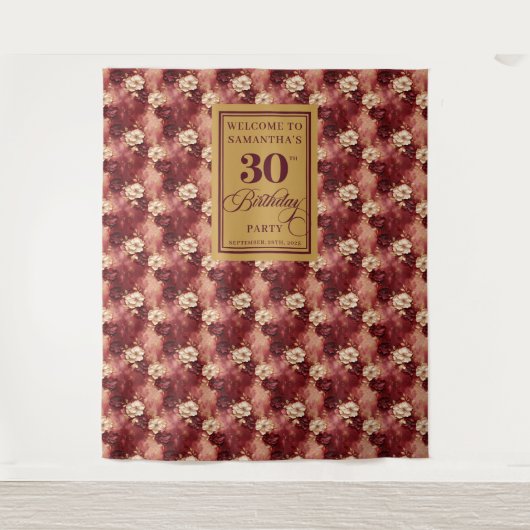 Mooie Blush Bourgogne Goud 30ste Verjaardag Banner Wandkleed (Voorkant)
